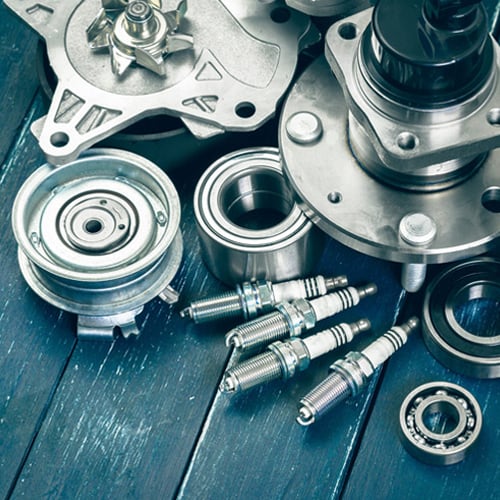 Vehicle parts including spark plugs, wheel hub, belt pullies, bearings, etc.