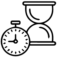 Sketch of an hourglass and analog clock.